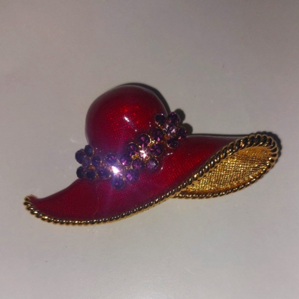 Red hat society purple stones brooch